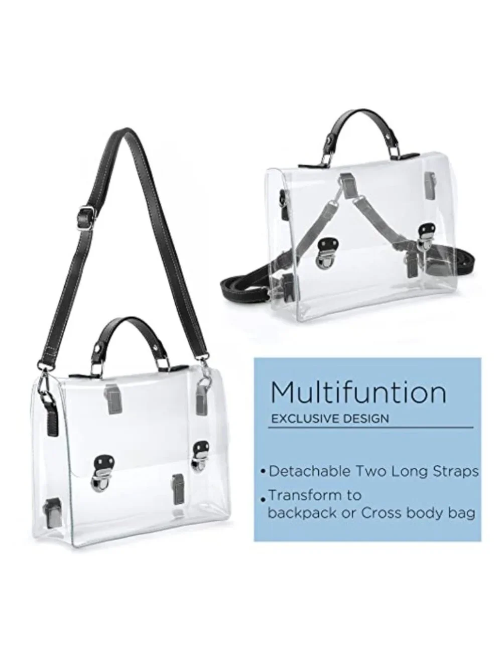 Clear PVC Convertible Satchel Backpack Stadium Approved Waterproof Crossbody